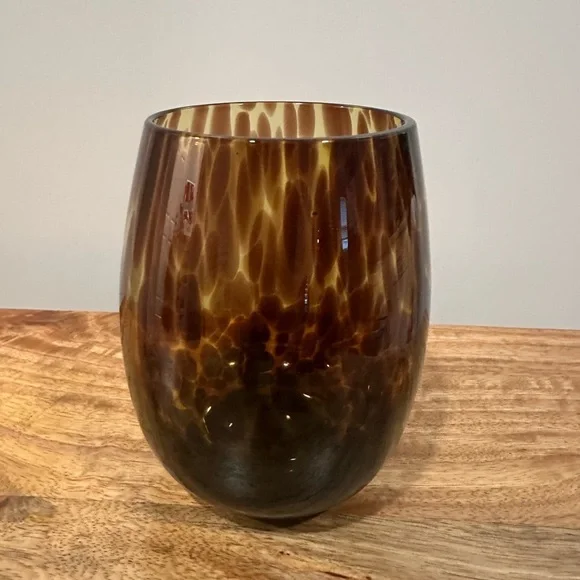 NEW 2 Stemless Wine Glass Tortoise Shells Leopard Print  Unique Antique Vibes - Picture 2 of 5